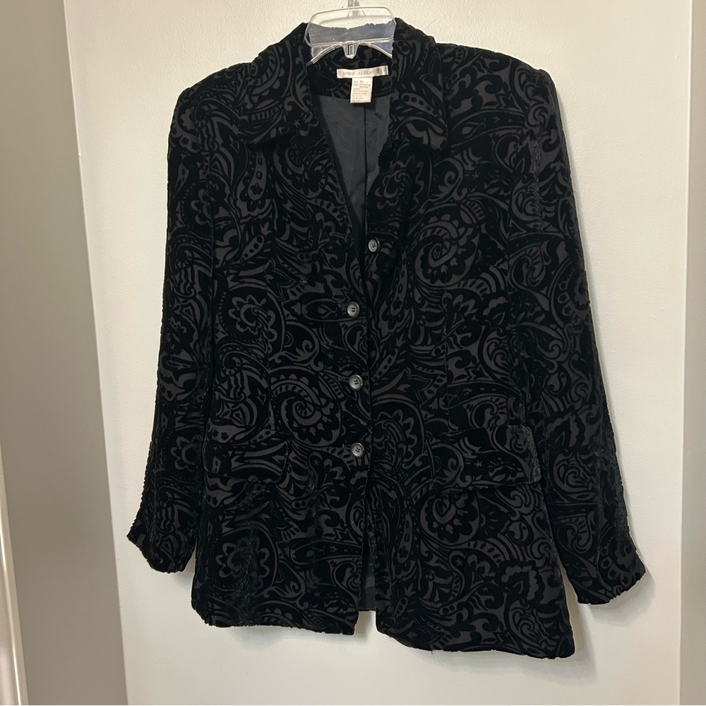 Vintage Annie Alexander Black Silk-Blend Velvet Jacket Winter Blazer Sz 10 EUC